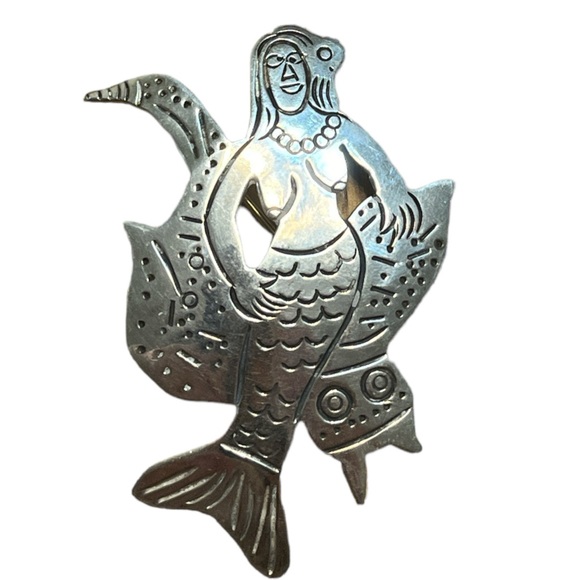Vintage Jewelry - Taxco Sterling Silver Whimsical Mermaid Brooch